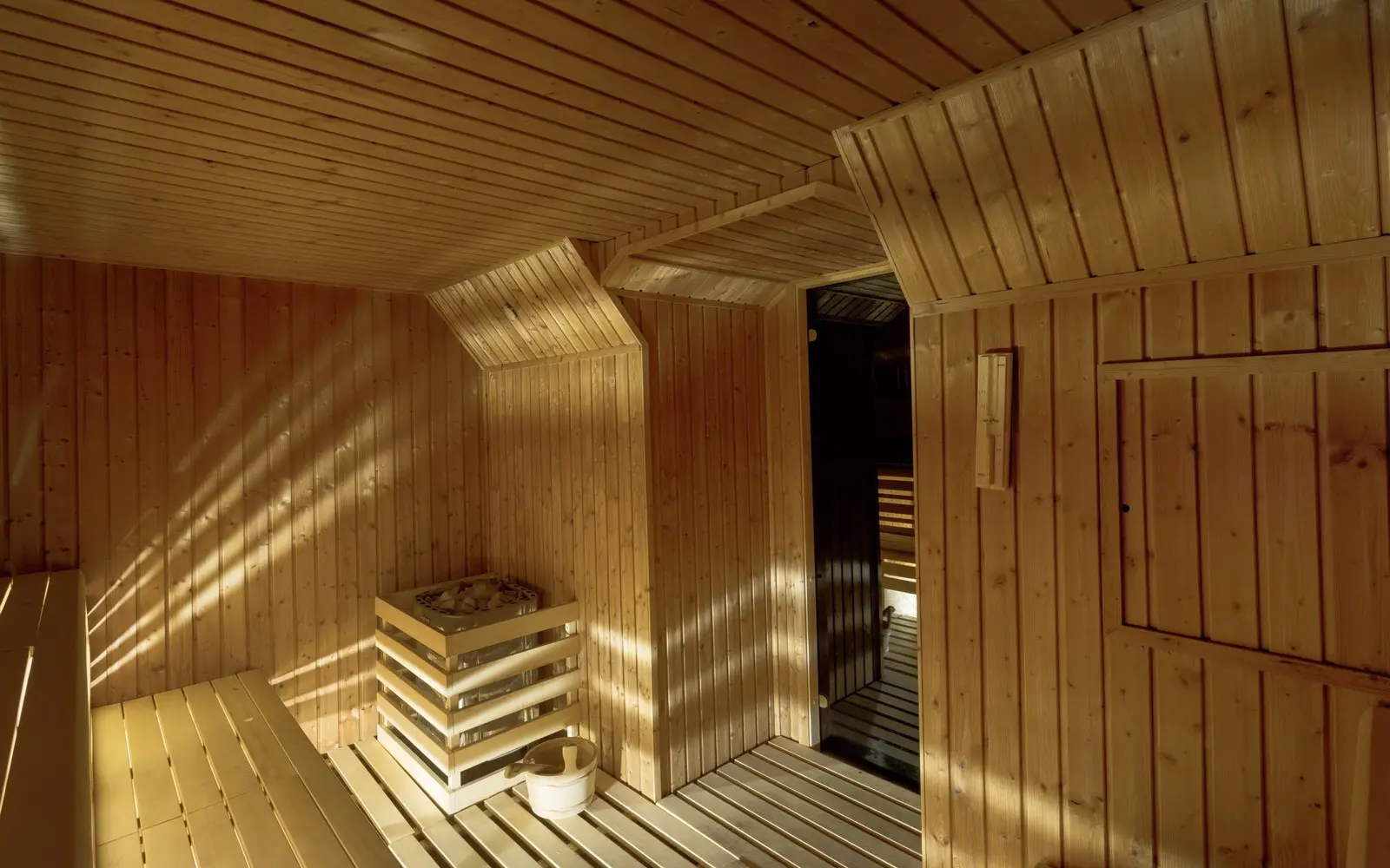 Interior of the Finnish sauna at Orlové Manor